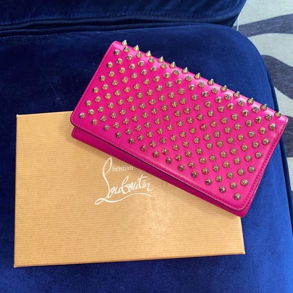 SOLD - Louboutin Studded Hot Pink Wallet - Picture 1 of 2